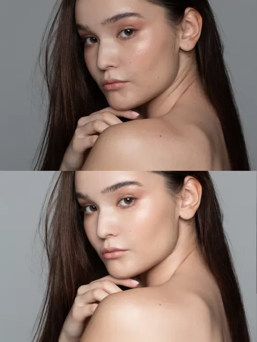 Крупный план девушки с естественным макияжем для портретной съемки в студии